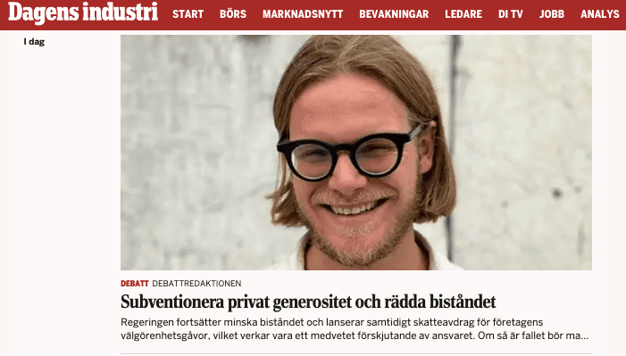 DI Debatt 14/1-2026: Subventionera privat generositet och rädda biståndet